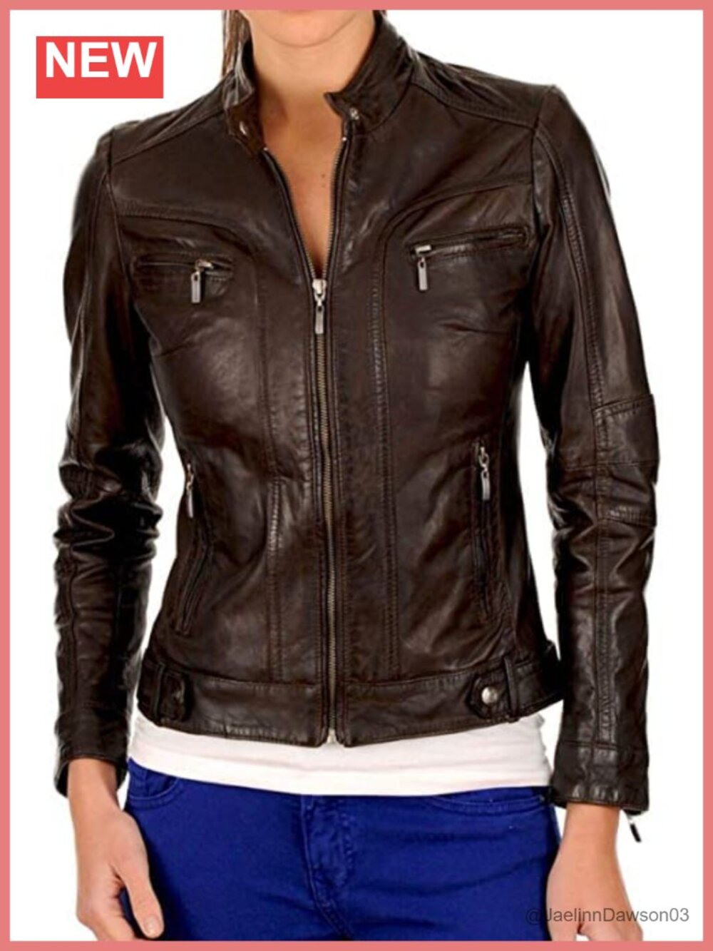 Real Leather Jacket Womens Lambskin Moto Biker Zip Moto Riding Racing